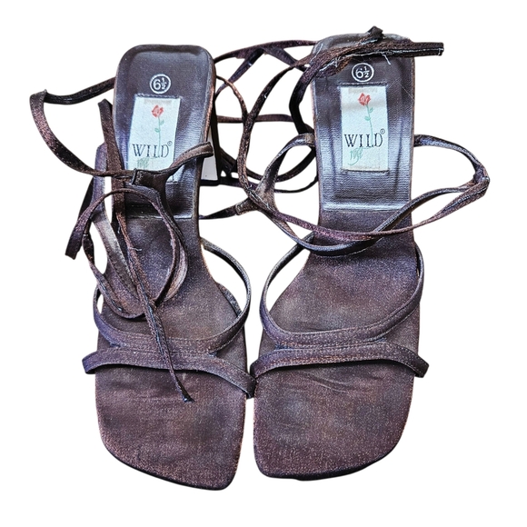 Wild Rose Brown Metallic Strappy Sandals Block Heels Size 6.5 Vintage - Picture 6 of 12